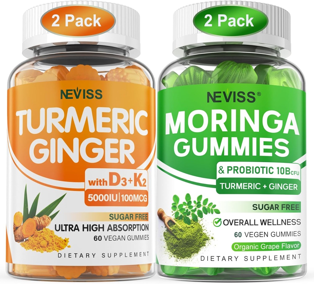 2 Confezione Ginger Gummies Turmerico + 2 Pack Moringa Gummies