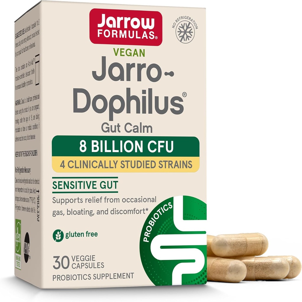 Jarrow Formulas® Jarro-Dophilus® Gut Calm Probiotic, 8 miliardi di CFU Supplemento per la salute digestiva, 30 capsule di rilascio ritardate, 30 giorni di alimentazione