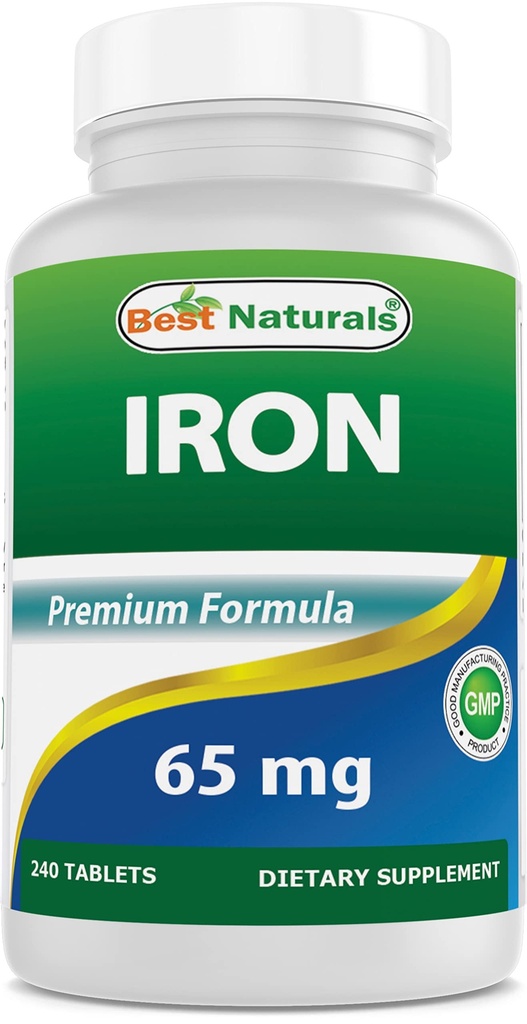 Migliore Naturals Iron Supplement - 65 mg - 240 compresse - Non-GMO & Gluten Free