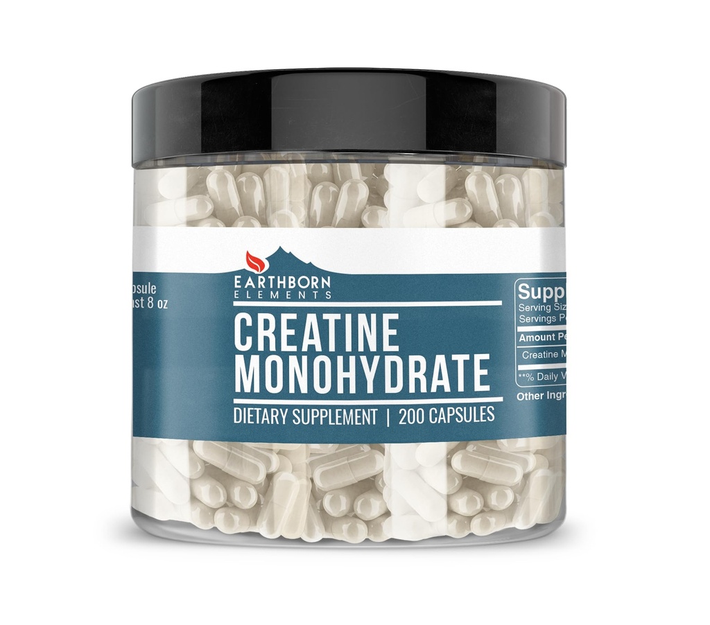 Elementi terrestri Creatina Monoidrato 200 capsule, Pure & Undiluted, Senza Additivi