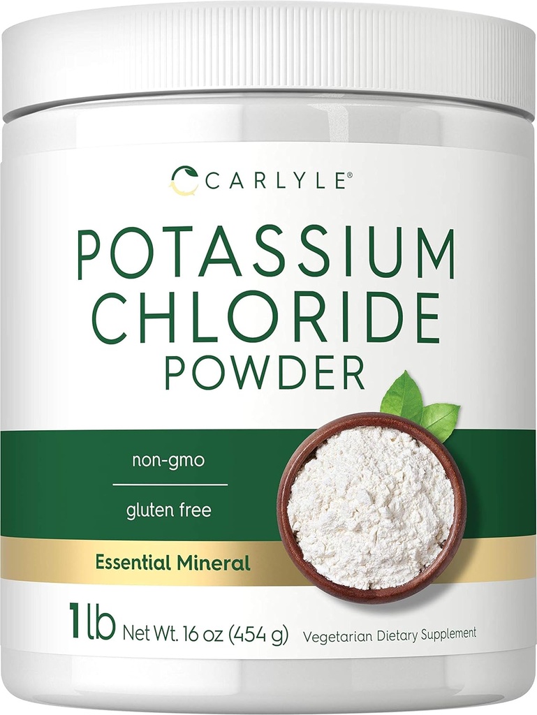 Carlyle Potassium Chloride Powder Supplement 16 oz | Food Grade | Salt Substitute | Vegan, Vegetariano, Non OGM, Gluten Free