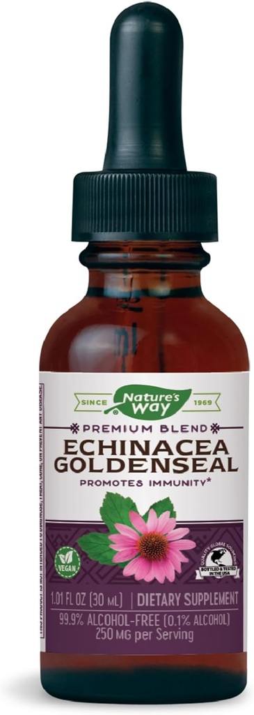 Nature's Way Premium Formula Echinacea-Goldenseal, 250 mg per porzione, 99,9% Alcohol-Free, 1.01 Oz.