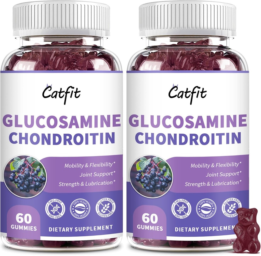 Gatti Glucosamina Condroitin Gummies,Extra Strength Joint Health Support Supplement con MSM & Elderberry, Antiossidante Integratore di Supporto Immune per Adulti Uomini & Donne (2 Confezione)