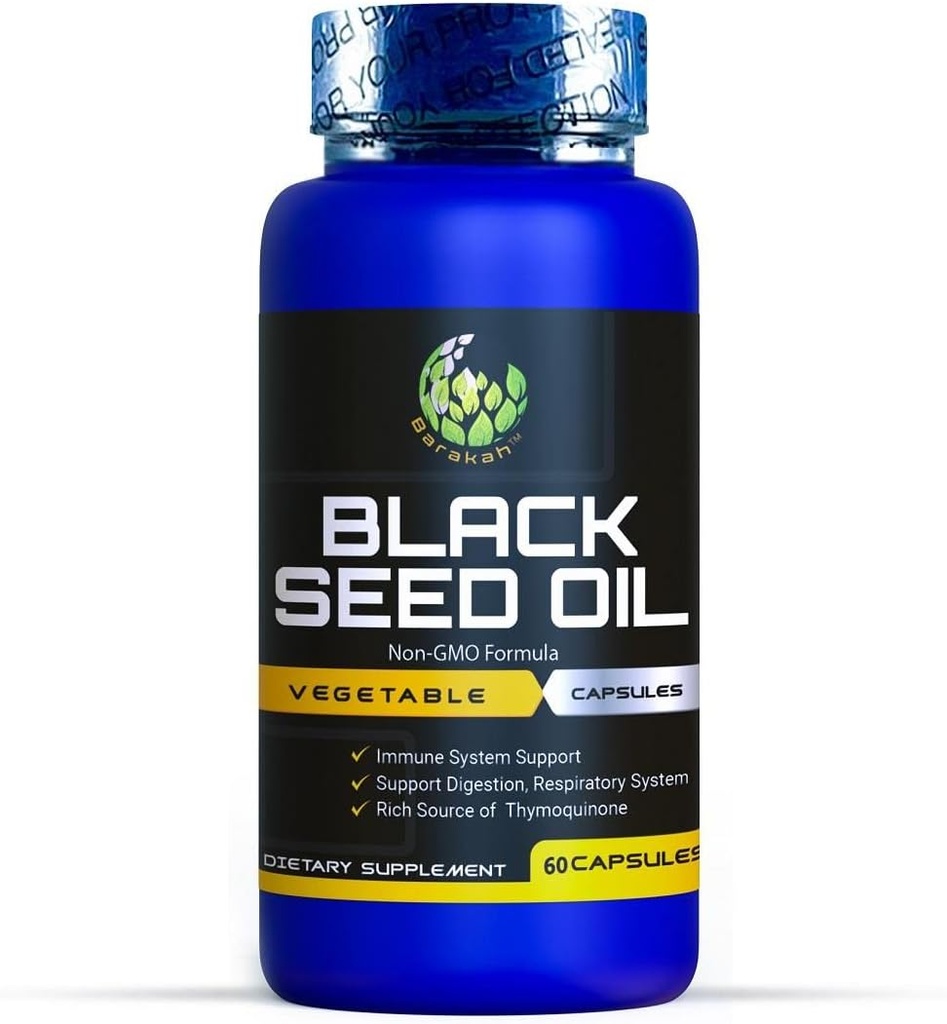Capsule di olio di semi neri, Non OGM, Vegan, Halal, Pressed a freddo, Qualità Premium, 100% Liquido Pure Blackseed Oil Capsule, 60 Count, 1000mg per Serving