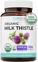 USDA Organic Milk Thistle Capsule - 80% Silymarin Supplemento per il supporto del fegato- Super Concentrato 300mg di 30:1 Estratto di cardo del latte Equivalente a 9.000mg - Latte Thistle Liver Detox 60 Day Supply