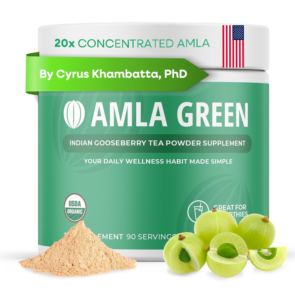 Amla Powder & Green Tea Superfood Supplemento, 20x Ultra Concentrated Amla, Antiossidante Supporto, Realizzato con Oolong Tea e Ovoci indiani, Organic, Vegan, Classic Flavor, 90 Serve