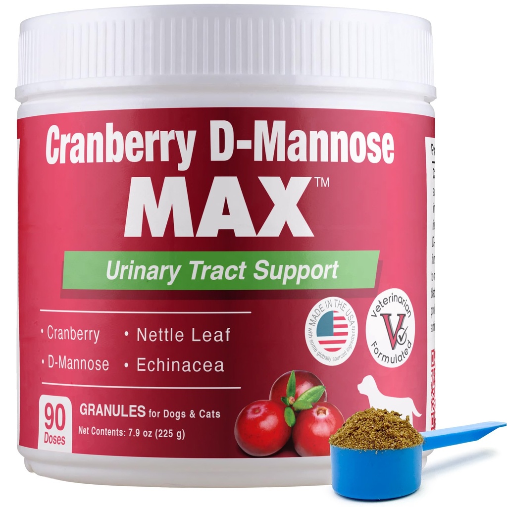 Cranberry D Mannose MAX- Cane Tratto urinario (UT) Salute, vescica e supporto renale Supplemento - UTI Bladder Control for Dogs-Granules (90 Dosi)
