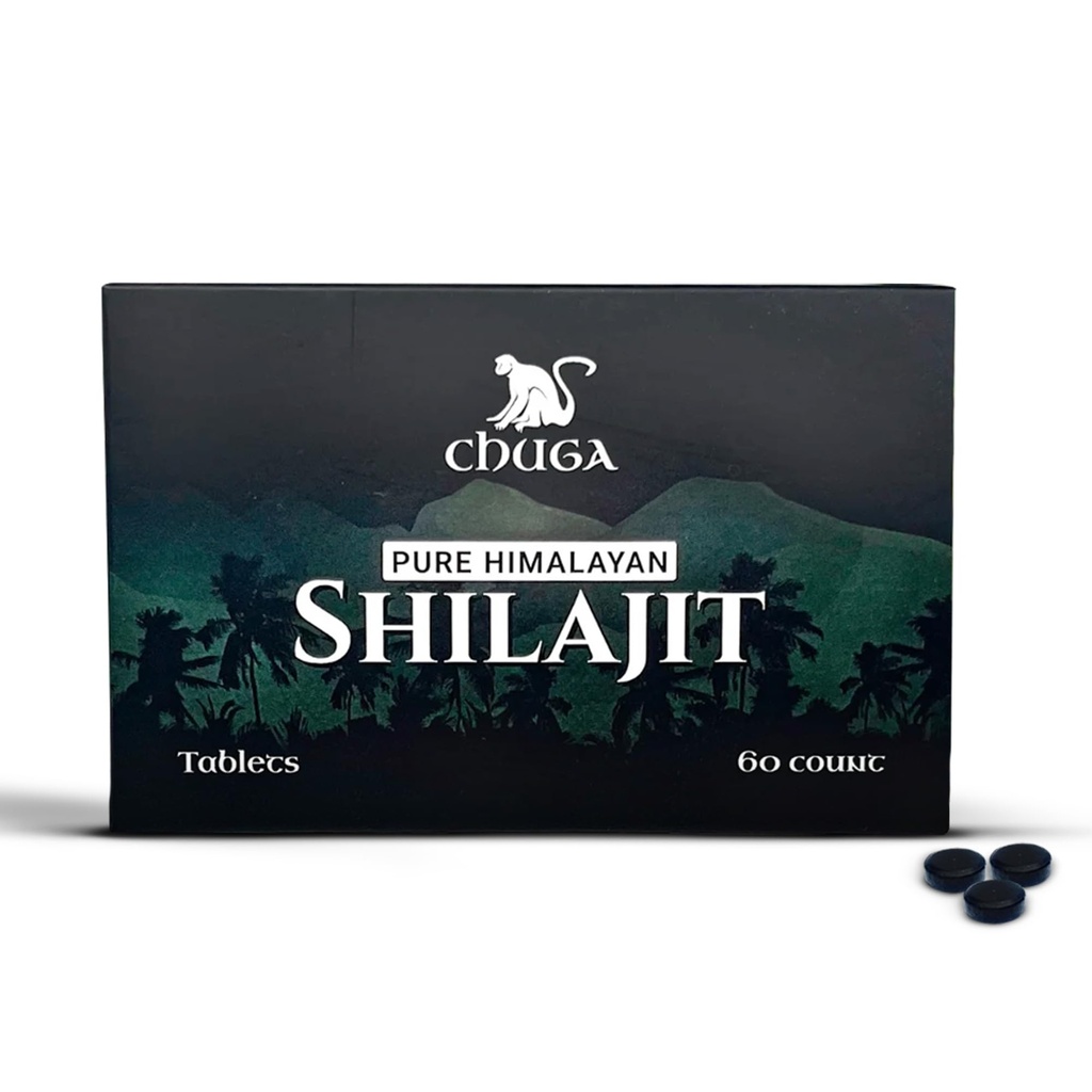 Chuga Pure Himalajit compresse per uomini e donne | Organic Shilajit Harvested 16.000 piedi | Lab testato in USA, 75+ Acido Fulvico, Grade A, Booster immunitario, Shilajit Tablets, 60 Servings (1)