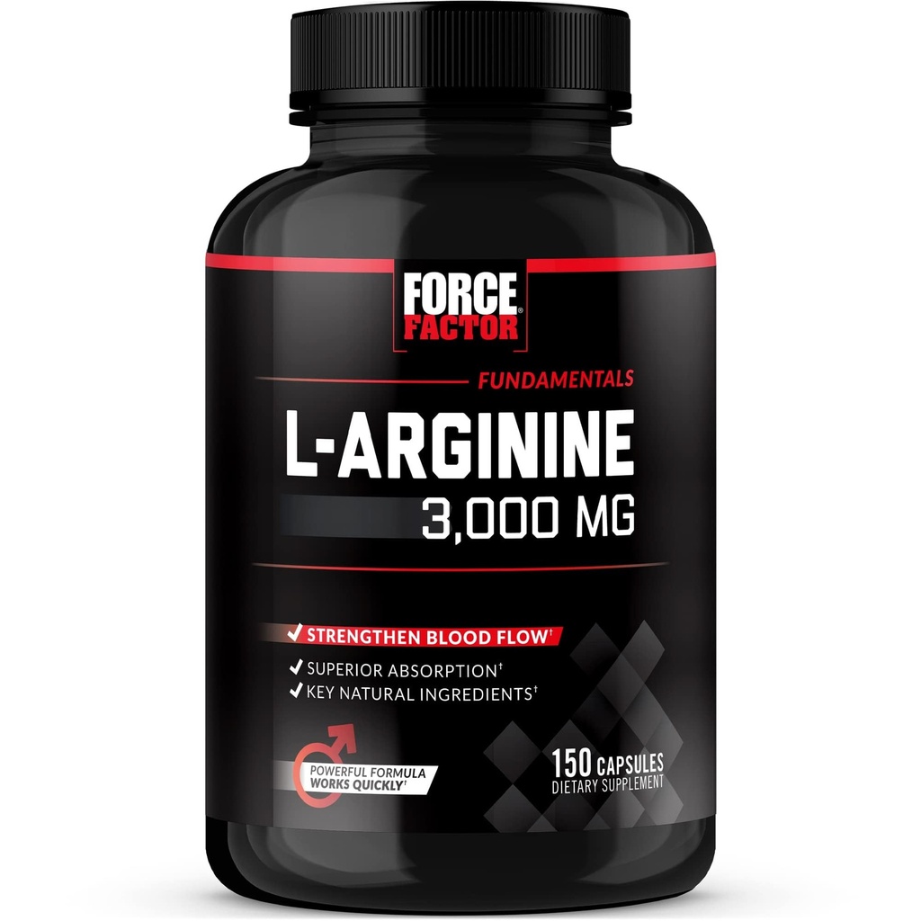 Fattore di Forza L-Arginina Nitric Oxide Supplemento con BioPerine per aiutare a costruire il muscolo e sostenere il flusso sanguigno più forte, Circolazione, Consegna Nutriente e Pompe, L-Arginina 3000mg, 3g, 150 capsule