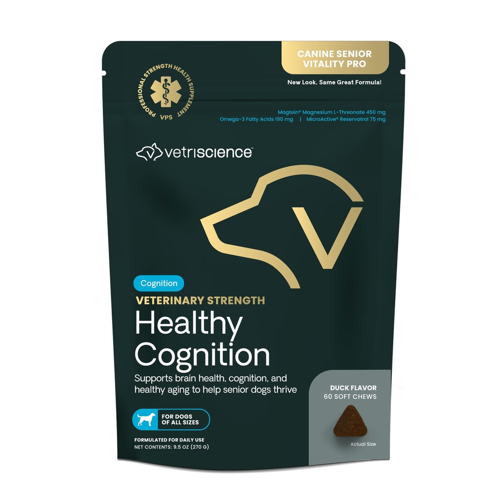 VetriScience Veterinary Strength Salute Cognition Chews - Senior Wellness Supplement for Dogs - Supports Cognition, Immune Function & Metabolism - 60 Count
