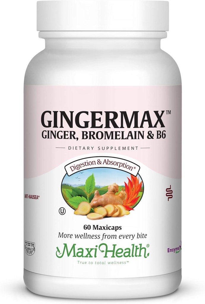 Maxi Salute Gingermax - Ginger - Bromelain & Vitamina B6 - Salute Digestione - 60 capsule - Kosher