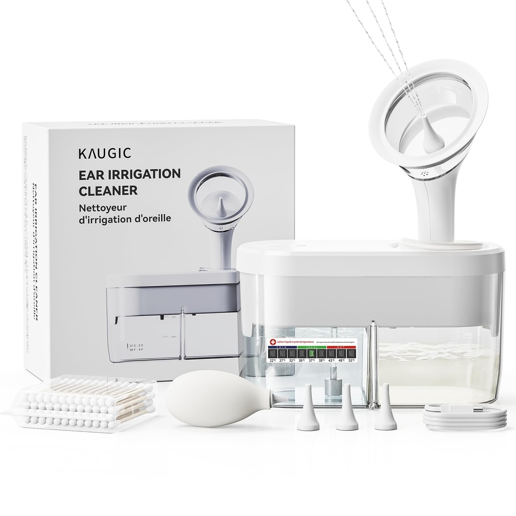Kit di rimozione della cera dell'orecchio elettrico - Sistema di irrigazione dell'orecchio alimentato dell'acqua con la raccolta delle acque, 4 modi puliti, sicuro ed efficace, 3 punte dell'orecchio per gli adulti