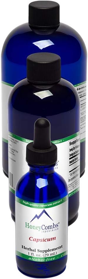 HoneyCombs Liquid Capsicum/Cayenne Pepper Supplemento per sostenere il flusso sanguigno e la salute del cuore - Organic Cayenne Pepper Drops - Alcol-Free, freddo pressato Cayenne Pepper Organic Liquid, 8 Fl Oz.
