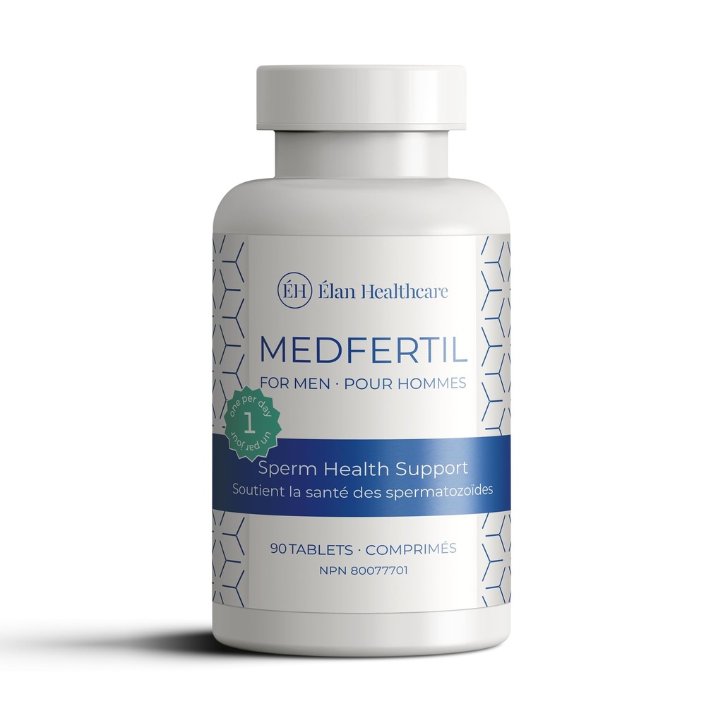Medfertil per gli uomini Integratore alimentare (90 ct) con L-Carnitina, Vitamina C, E, B12, Folate, Zinco, Selenio e Co-Q10 / Una volta un giorno Tablet / 3 mesi di alimentazione / Elan Healthcare