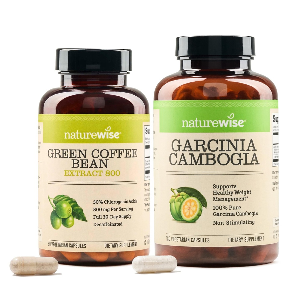 NatureWise Verde chicco di caffè 800mg e Garcinia Cambogia 180 capsule di sostegno degli obiettivi di peso