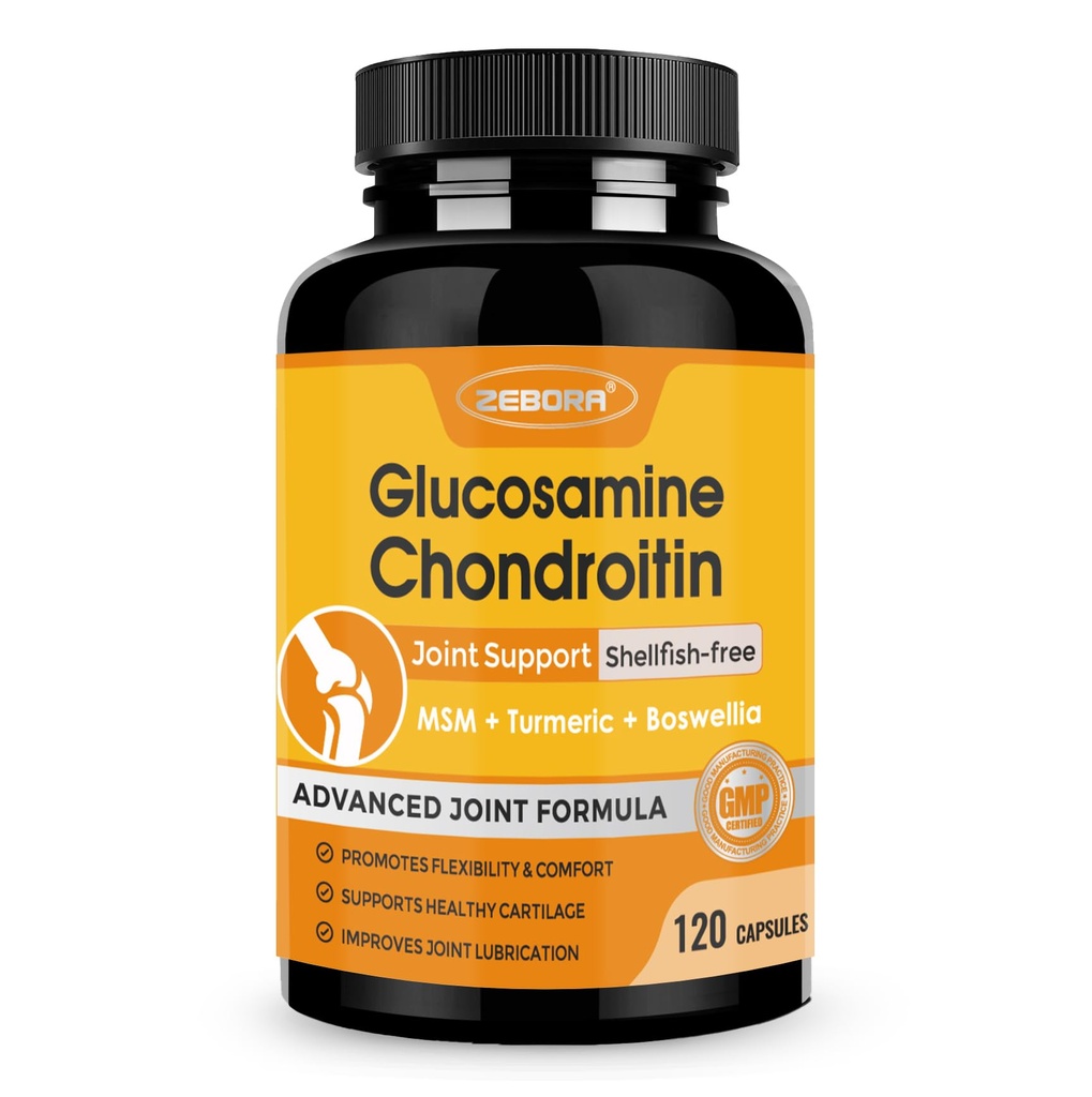 ZEBORA Glucosamine Condroitin Joint Support Supplement, con MSM Turmeric Boswellia, Glucosamine Sulfate, Glucosamine Chondroitin MSM, per Supporti Congiunti & Relief, 120 Capsule