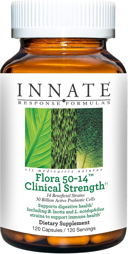 Formula di risposta innata Flora 50-14 Resistenza clinica - Integratore probiotico con 50 miliardi di CFU - 14 Stradini Probiotici - Vegetariano e Non OGM - Fatto Senza 9 Allergeni Alimentari - 120 Capsule