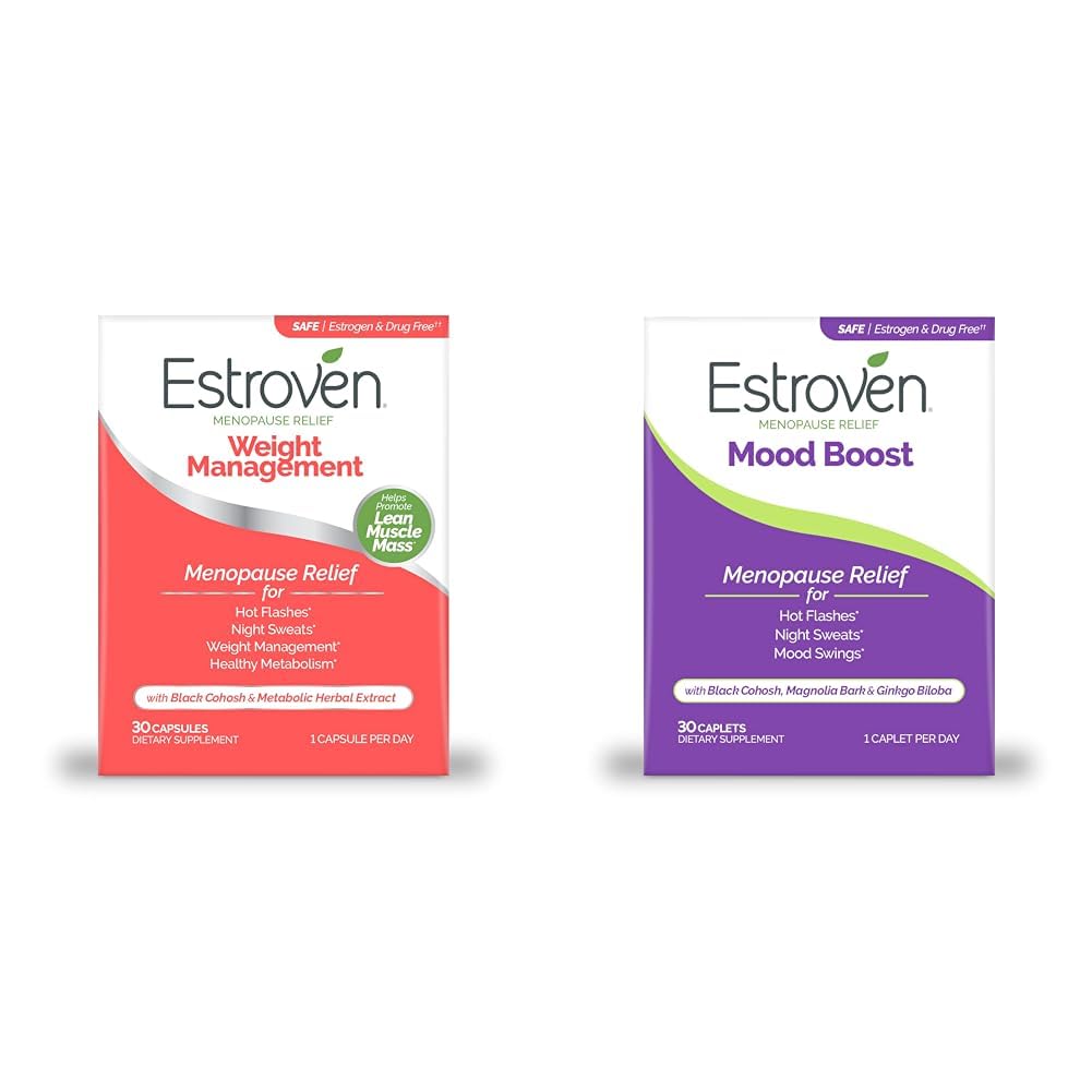 Estroven Weight Management per Menopause Relief - 30 Ct. & Mood Boost per Menopause Relief - 30 Ct. - Ingredienti clinicamente Proven