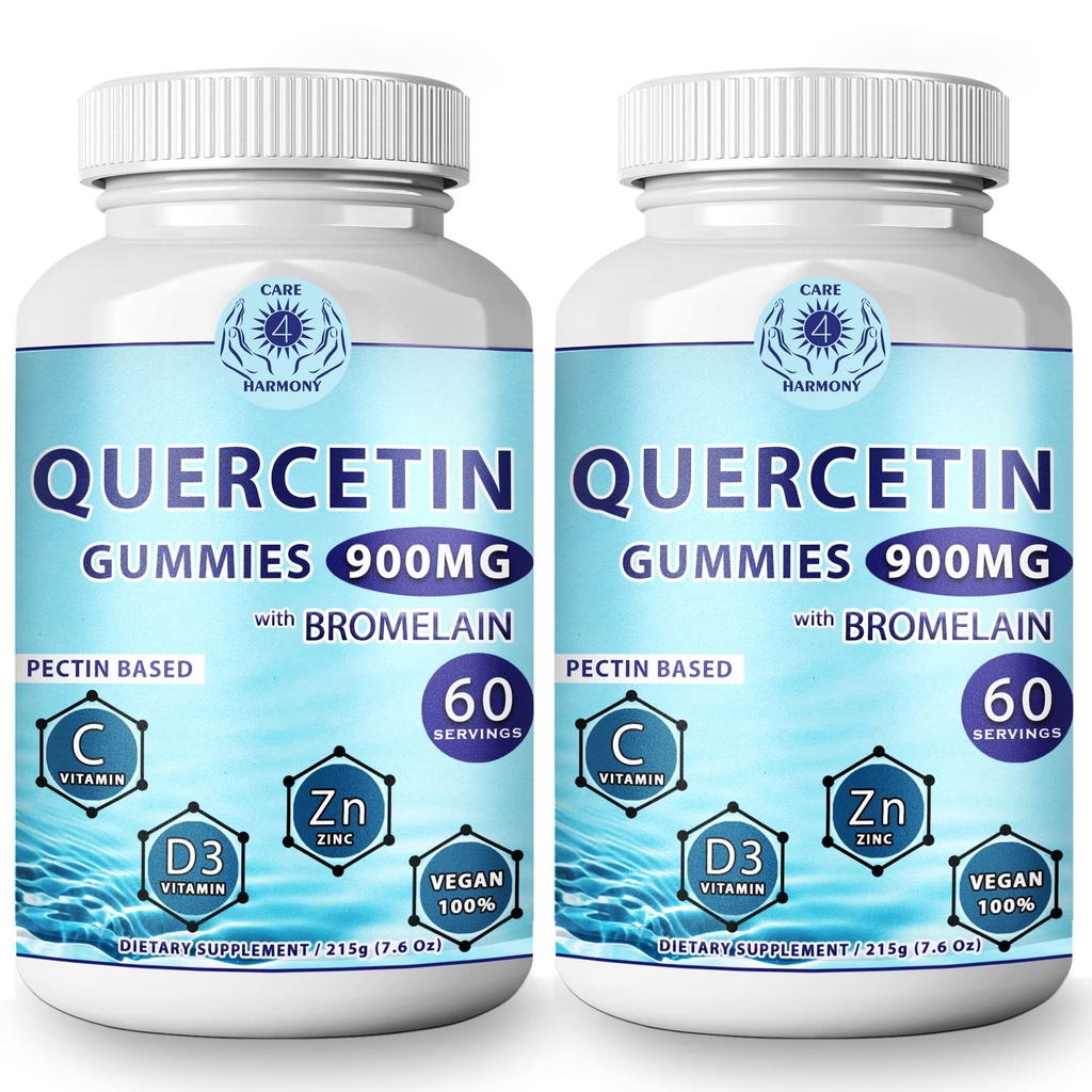 (2 Confezione) Gummie di Quercetina - Quercetina con Vitamina di Bromelain C + Vitamina di Zinco D3 – Integratori di Quercetina 900mg - Quercetina per Bambini e Adulti (2)