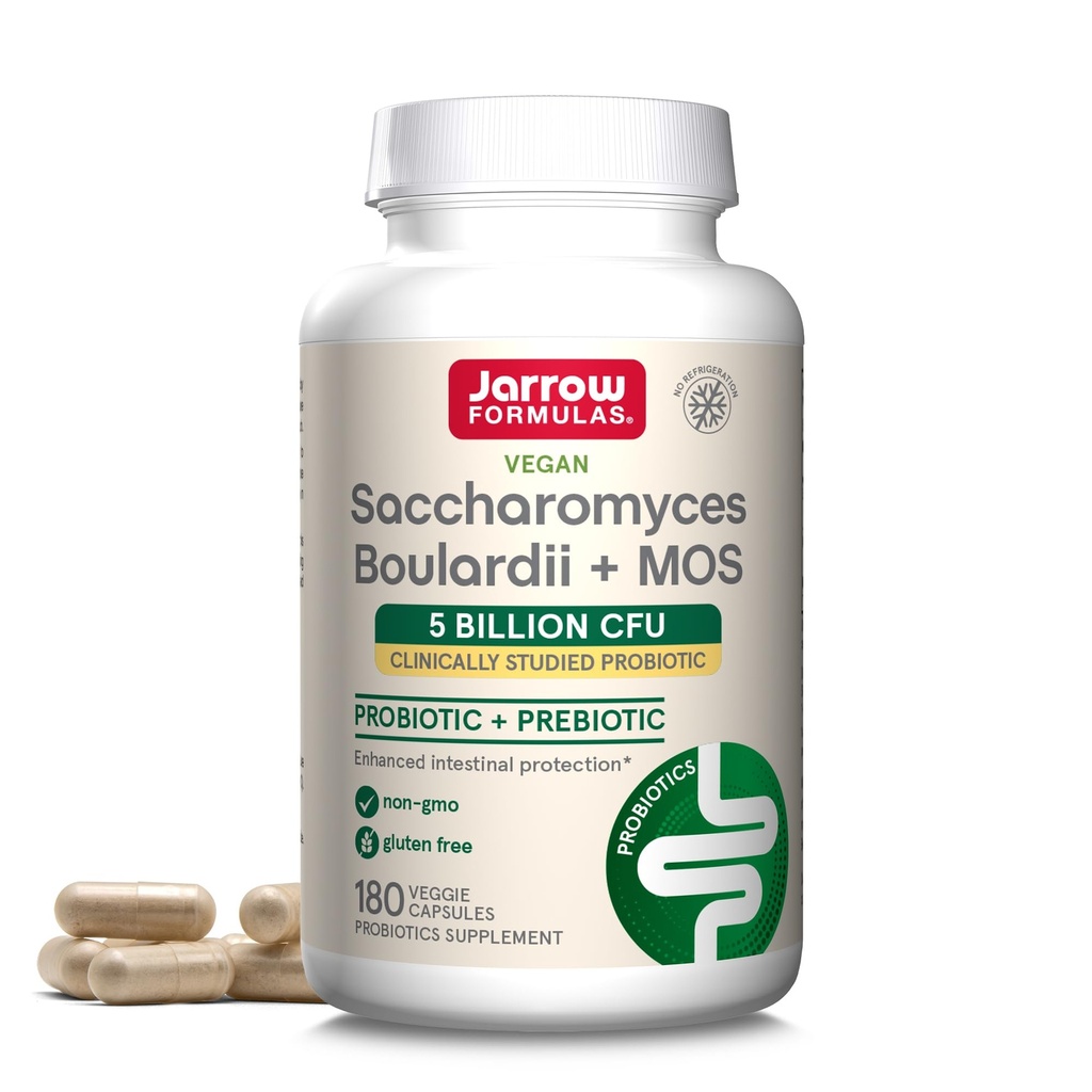 Jarrow Formulas Saccharomyces Boulardii + MOS - 5 miliardi di organismi per servire - 180 relasciuti Caps Veggie - Probiotic + Prebiotico - Supporto Tratta Intestinale - Fino a 180 Serve