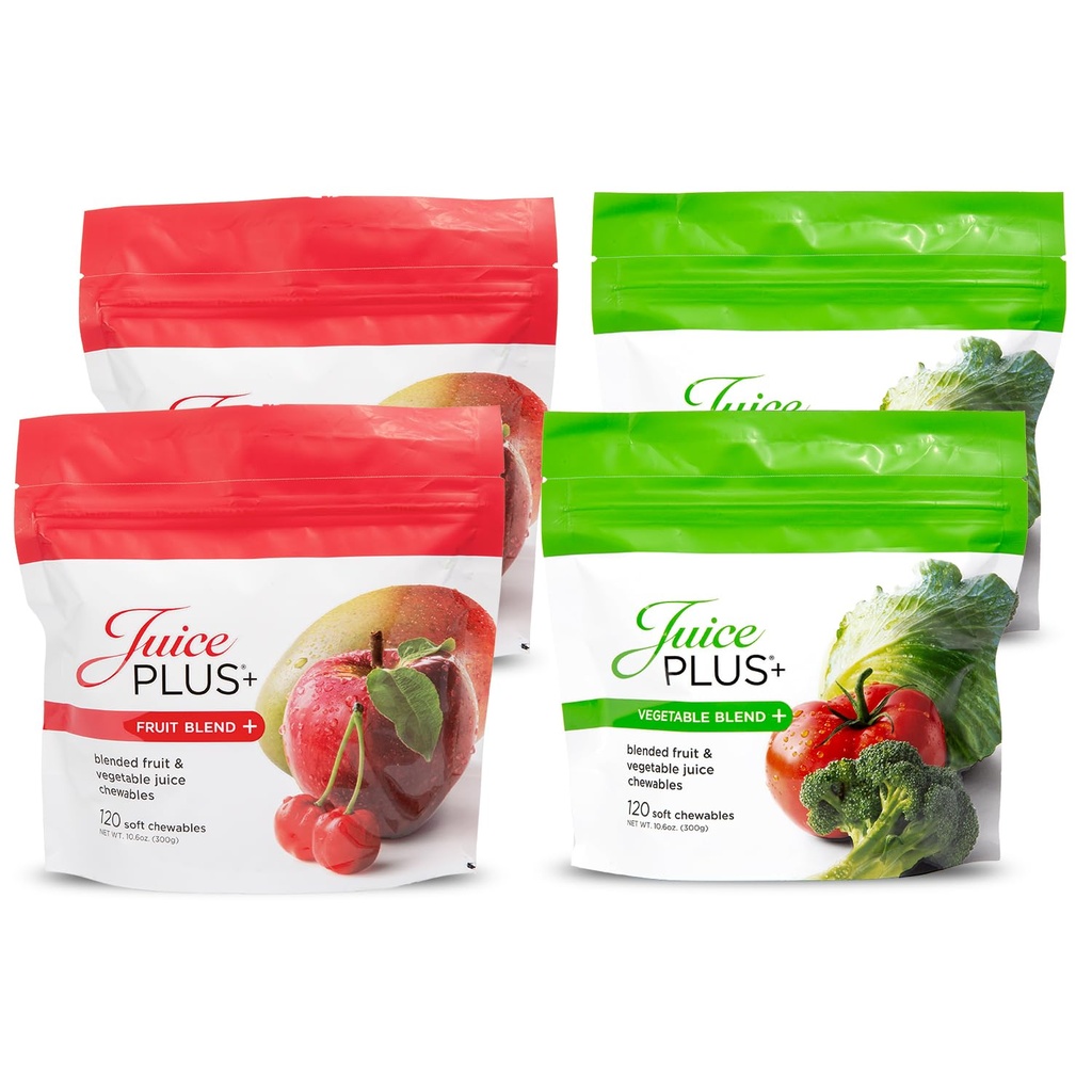 SuicePlus+ Frutta e Verdura Frullate Morbide - Frutta Vegana Tasty, Vitamine Gummy Veggie per Adulti & Bambini - 4 Mesi Alimentazione 4 confezioni (2 di ogni sapore)