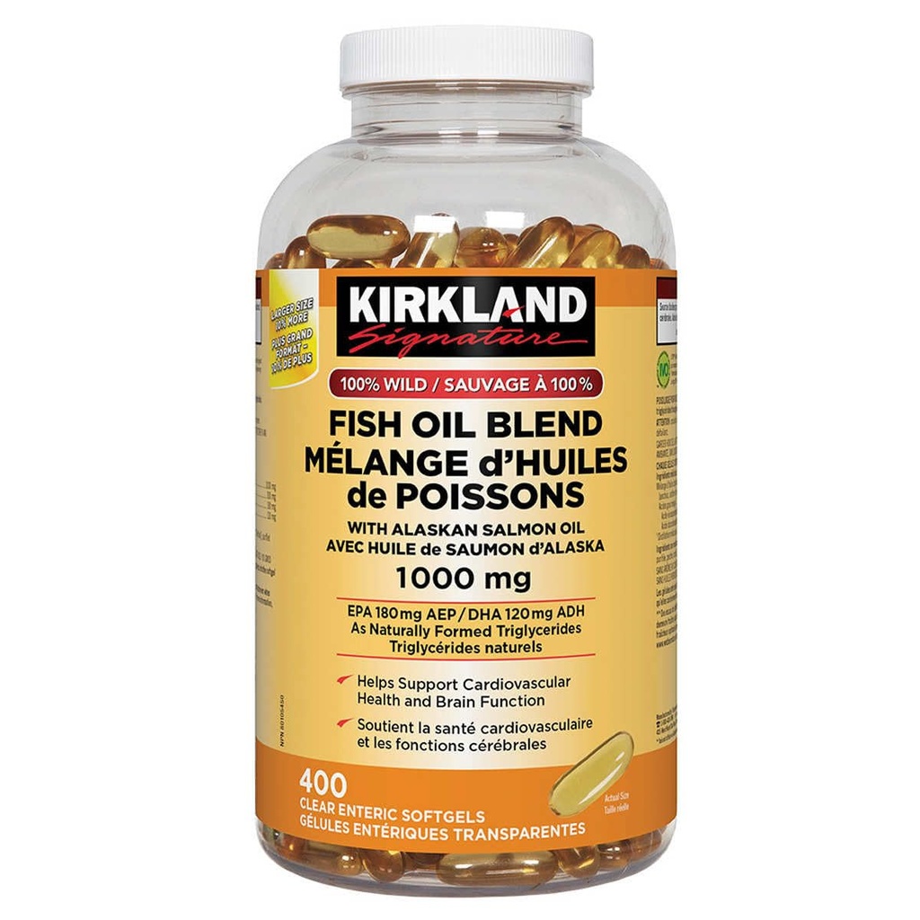 Costco Companies Inc. Kirkland Signature 100% Wild Fish Oil Blend con Alaskan Salmon Oil, 1000mg, 400 Softgels