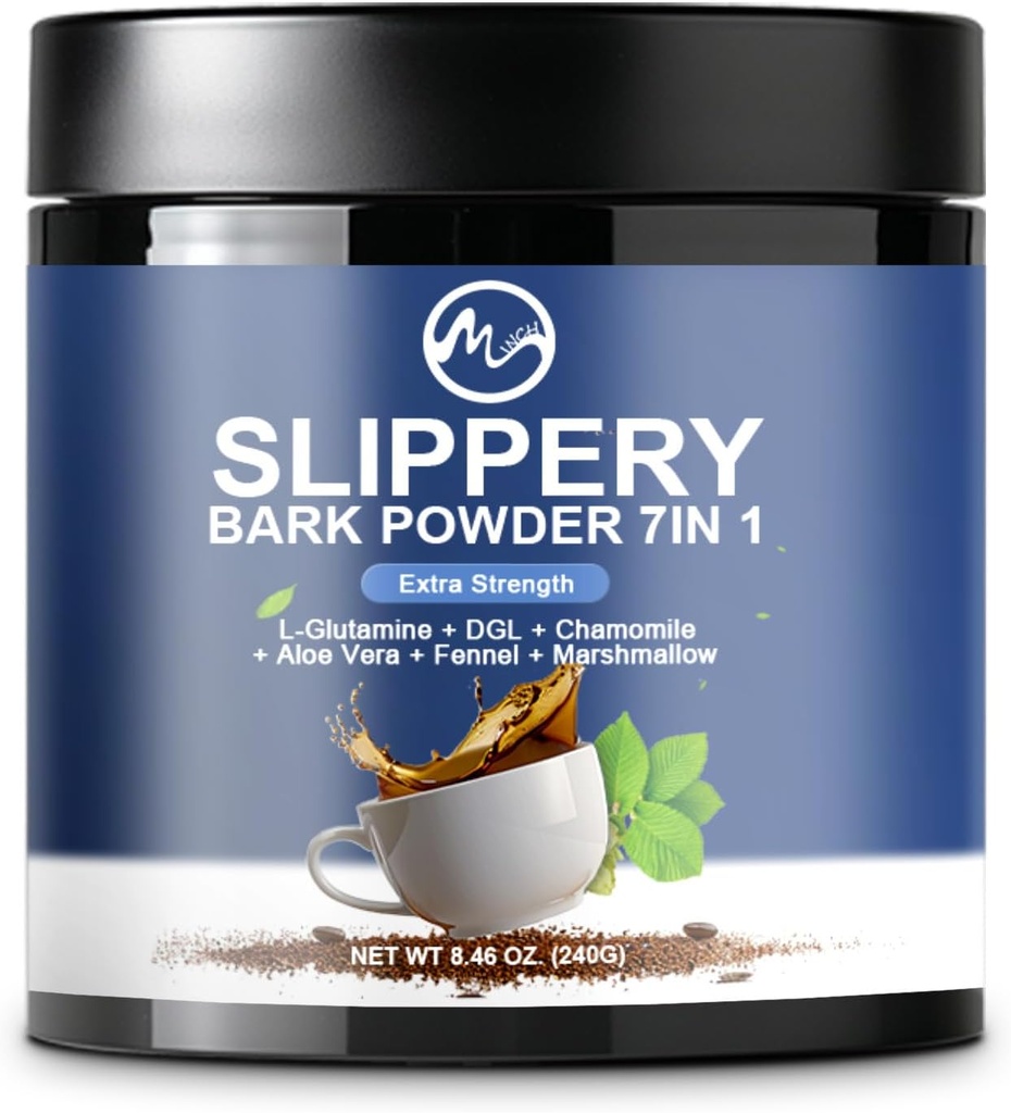 Slippery Elm, Organic Slippery Elm Bark Powder with L-Glutamine, DGL, Camomilla, Aloe Vera, Fennel, Marshmallow, Erbe naturali per il supporto della gola e della digestione, 40 Servings