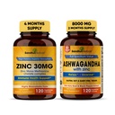 Sandhu Herbals Zinc 30mg Supplemento e Organic 4 in 1 Ashwagandha Capsule con Zinc| Supporta pelle sana, Sistema immunitario