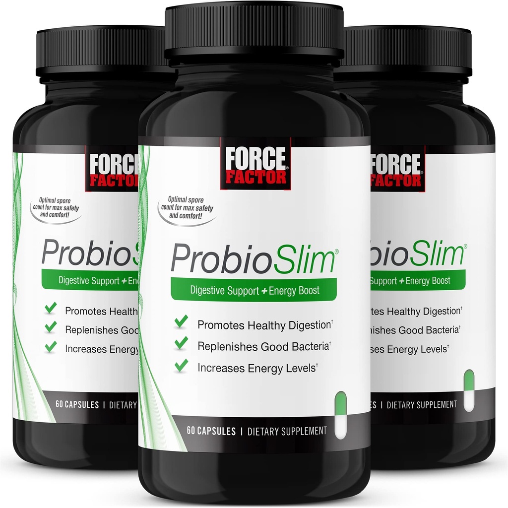 Fattore di Forza ProbioSlim integratore probiotico per le donne e gli uomini con Probiotici e Estratto di tè verde, Ridurre Gas, Bloating, costipazione, Sostegno Salute Digestiva & Salute Gut, 180 capsule (3-Pack)