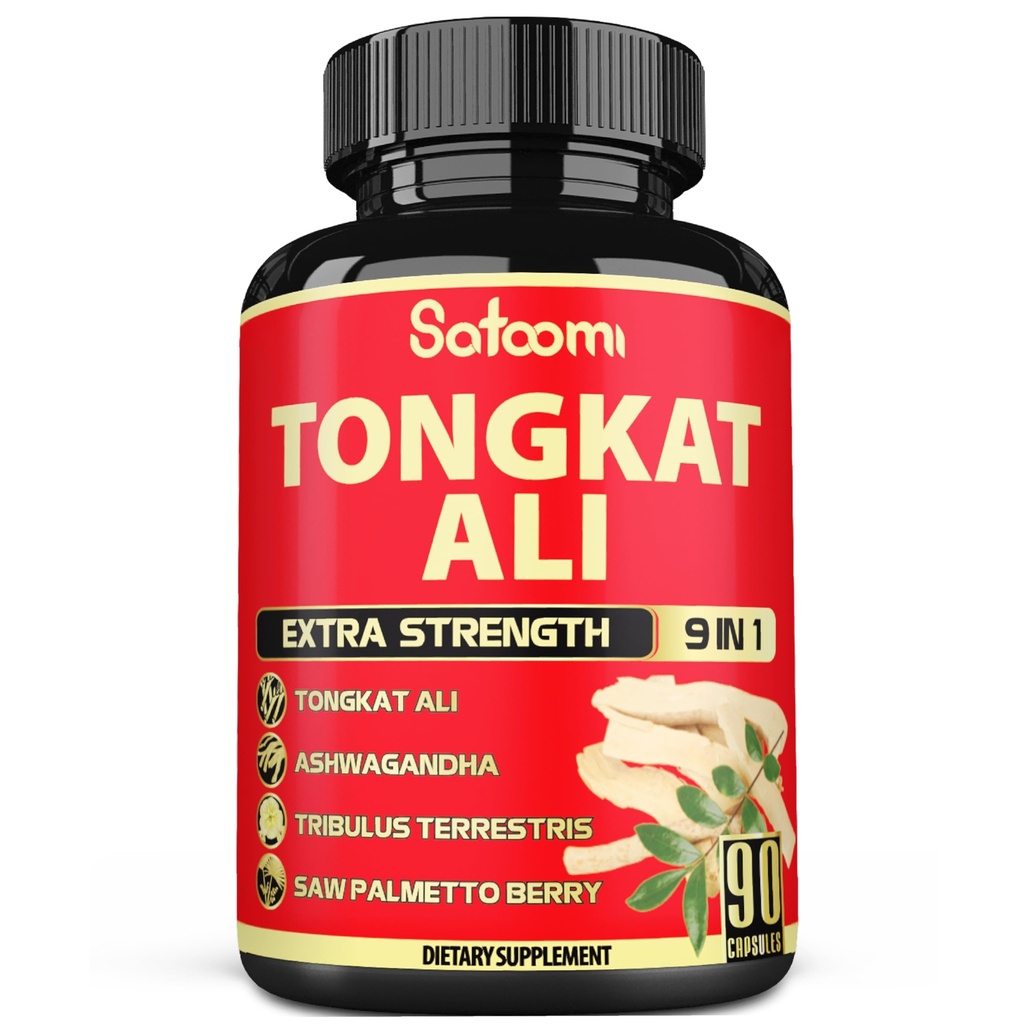 Satoomi 9in1 Estratto di radice di Tongkat Ali - Ashwagandha, Tribulus Terrestris - 90 capsule per 3 mesi - Forza di supporto, Energia e Immune sano