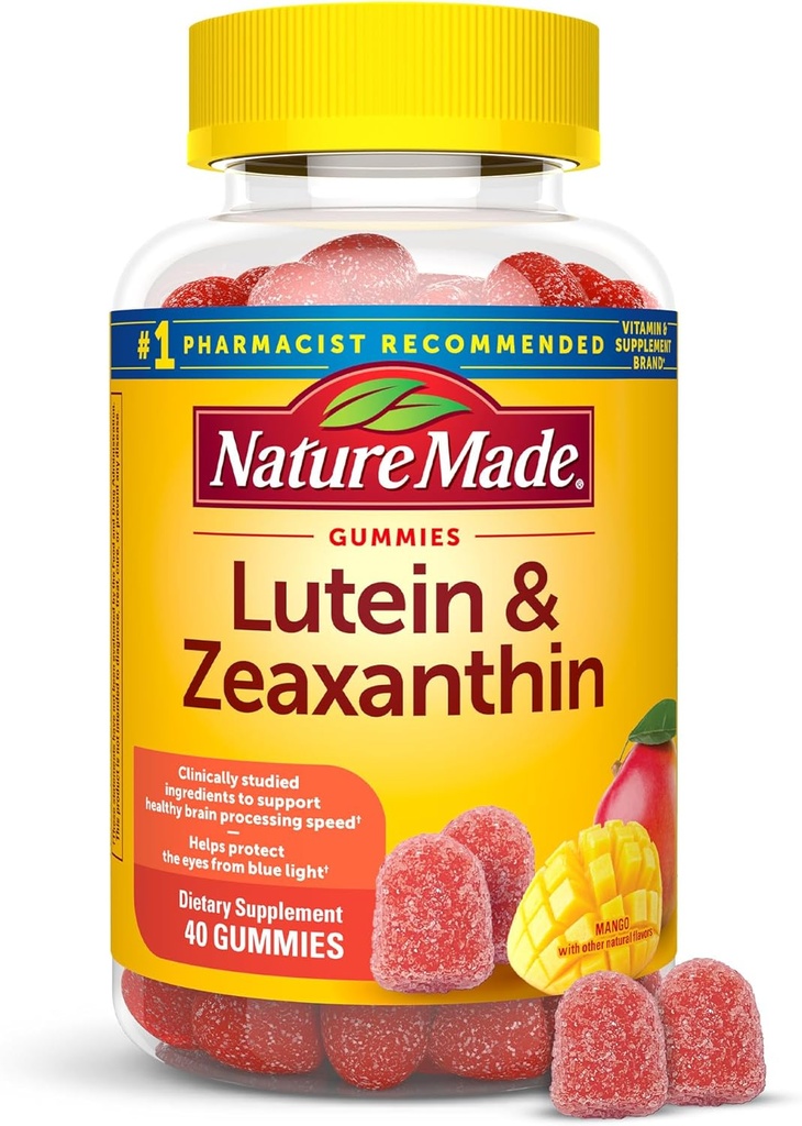 Natura fatta Lutein & Zeaxanthin Gummies, occhio e cervello supplemento, 40 Vegan Gummies, 20 giorni di alimentazione