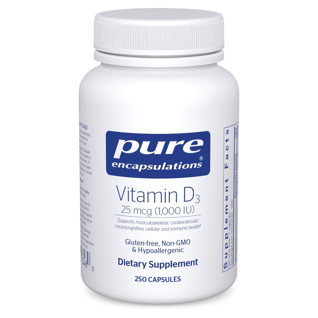 Vitamina D3 25 mcg (1.000 UI) - Supplemento al supporto Bone, Joint, Breast, Heart, Colon & Immune Health - con Vitamina Premium D - 250 capsule
