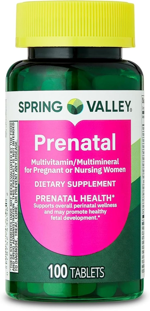 Multivitamina Prenatale della Valle di Primavera/Multiminerale per le donne in gravidanza e infermieristica Supplemento alimentare Tablet, 100 Conte - Nuovo look