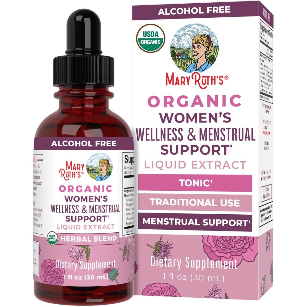 MaryRuth Organics USDA Organic Women's Wellness Liquid Herbal Supplements | Include orticatura, foglia di lampone, Eleuthero Root, Chaste Tree Berry | Supporto mestruale | Non-GMO, Vegan
