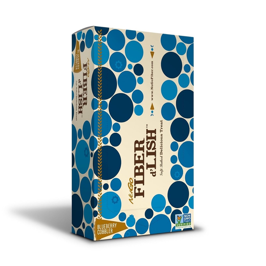 NuGo Fiber d'Lish Blueberry Cobbler, 12g High Fiber, Vegan, 150 Calorie, 1.6 Ounce (Pacchetto di 16)