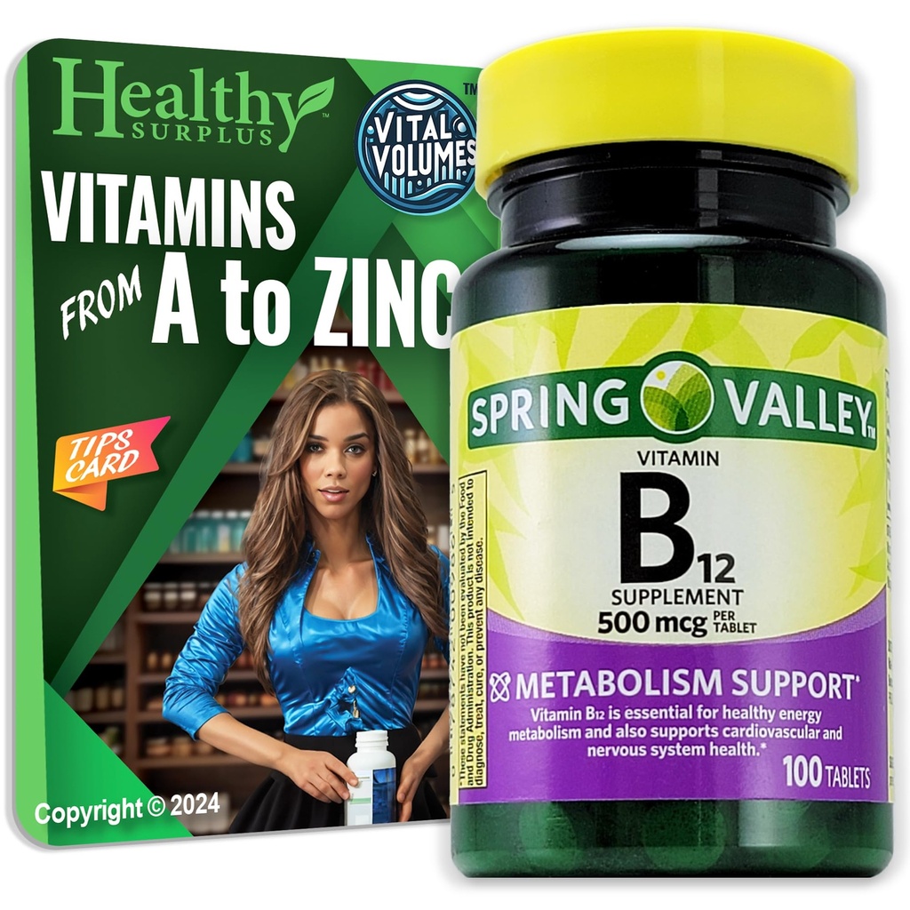 Suggerimento sano vitamina B12 Compresse supplemento 500 mcg 100 compresse e Vital Volumes Suggerimenti Card
