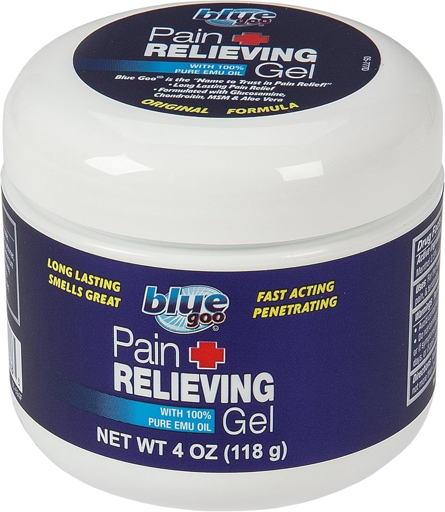 Gel per la levigatura del dolore del goo blu – Rilievo per la schiena, il collo, il muscolo e il dolore comune, il raffreddamento ad azione rapida e il sollievo dallenitivo con olio di Emu puro al 100%, 4 oz (1 pacchetto)
