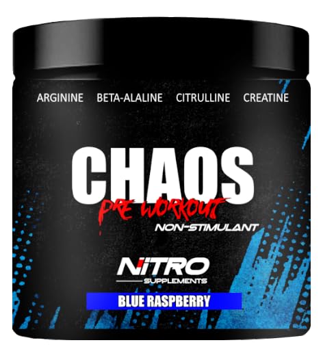 Nitro Supplementi - Caos - Non Stim Pre-Workout (30 Sevings) Beta-Alanina, L-Citrullina, Arginina, Creatina, Taurina Stim-Free Non-Stimolant (30 Serve, Blue Raspberry)