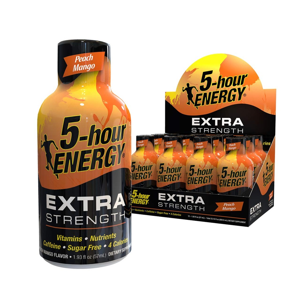 5 ore di ENERGY Shot, Extra Strength, Peach Mango, 1.93 oncia, 12 conte