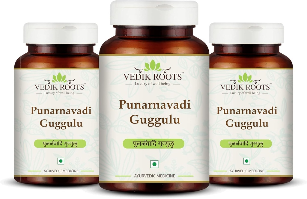 Punarnavadi Guggulu - Supporta la salute del rene e del fegato | promuove l'equilibrio fluido e il benessere generale | Integratore ayurvedico erbe | 180 compresse