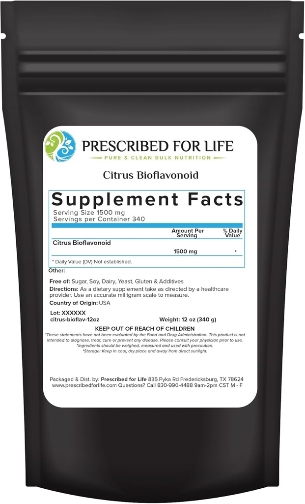Prescritto per la polvere di bioflavonoidi di agrumi di vita, puro complesso flavonoide polverizzato per l'antiossidante, la circolazione, & Ear Health Support (Limonio di Citrus, Paradisi, Sinensis) (12oz / 340g)