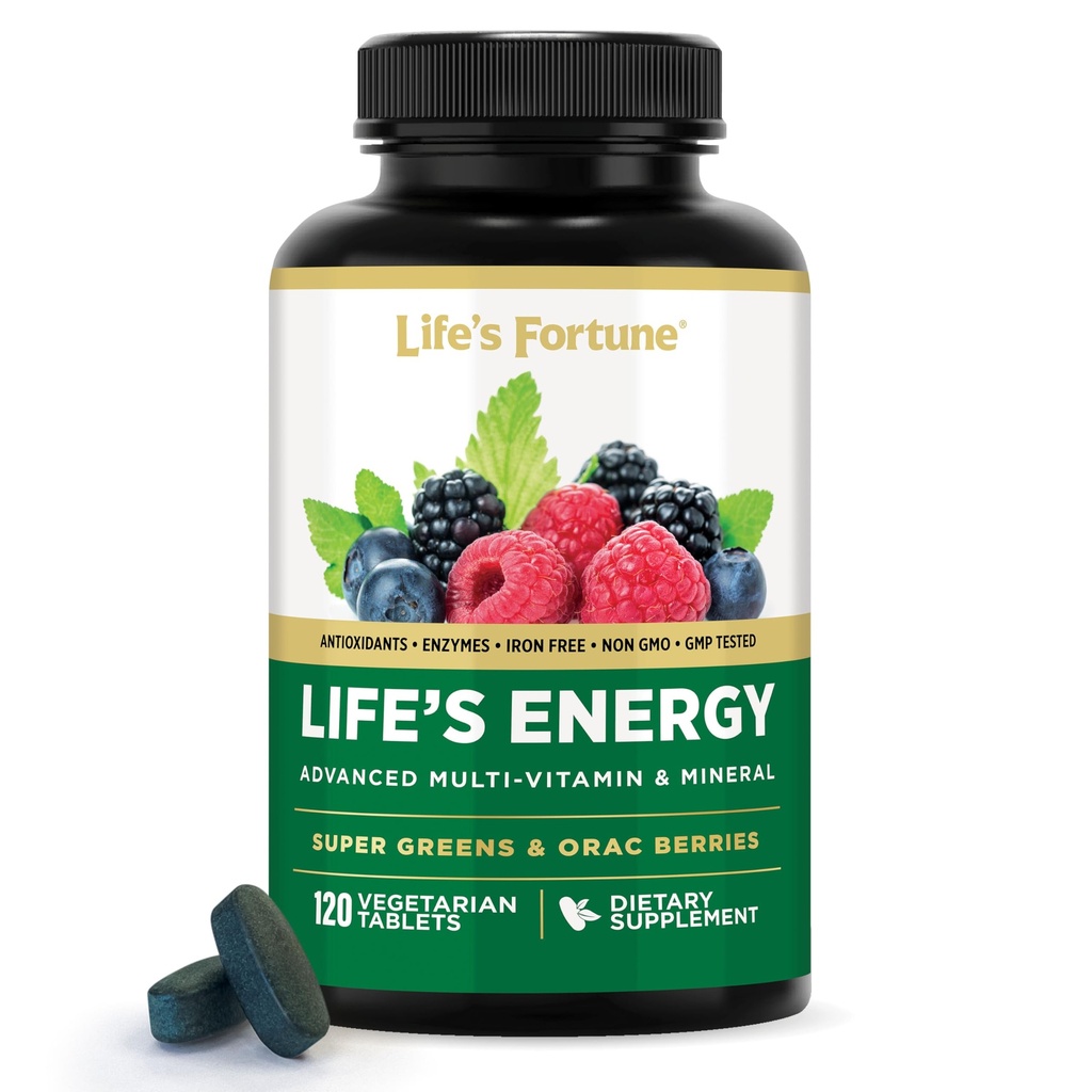 Life's Energy Advanced Daily Multivitamin for Men & Women, Energy & Immune Support Supplement with Super Greens - Antioxidants & Enzymes - Iron Free, Vegetariano, 120 Tablets by Life's Fortune