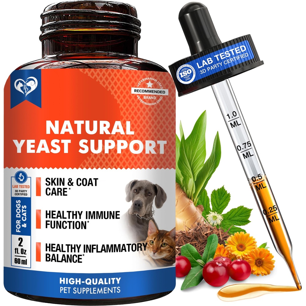 Gatti naturali e cani lievito infezione trattamento anti Itch - orecchie prurito, pelle e allergia sintomi sollievo - riduce l'infiammazione e allevia irrigazione - Integratore di medicina a base di erbe gocce