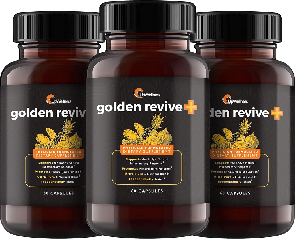 UpWellness Golden Revive + Joint Support Supplement Con Turmeric con Pepe Nero, Quercetina e Magnesium- Turmeric Boswellia Supplement - 6 Ingredienti attivi - 60 Capsule, 3 Pack