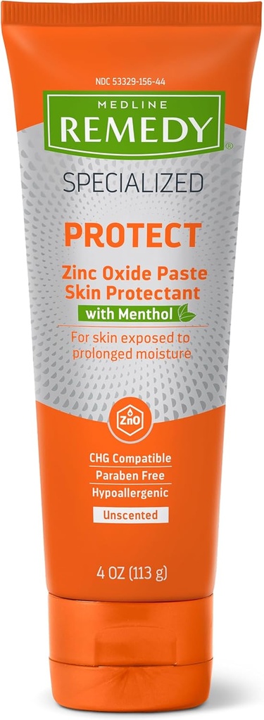 Medline Remedy Specialized Zinc Oxide Paste con Menthol (4 oz Tube), Unscented, Calamine, Incontinence Care, Diaper Rash, Protezione dal bagnato, Ipoallergenico, Paraben Free, Adulti, Calma