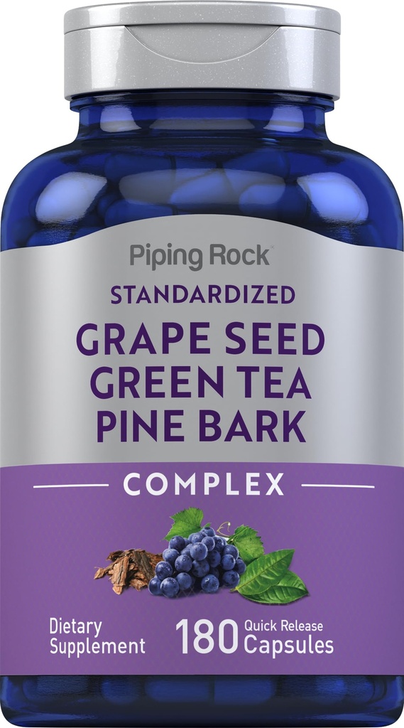 Piping Rock Grape Seed, Green Tea & Pine Bark Complex | 180 capsule | Estratto standard | Non OGM, Gluten Free Supplement