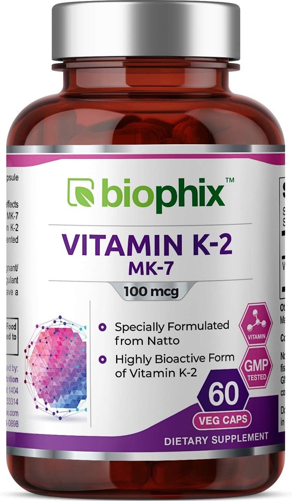 biophix Vitamin K2 MK-7-100 mcg 60 Veg Capsule - Supporta la salute immunitaria delle ossa forti