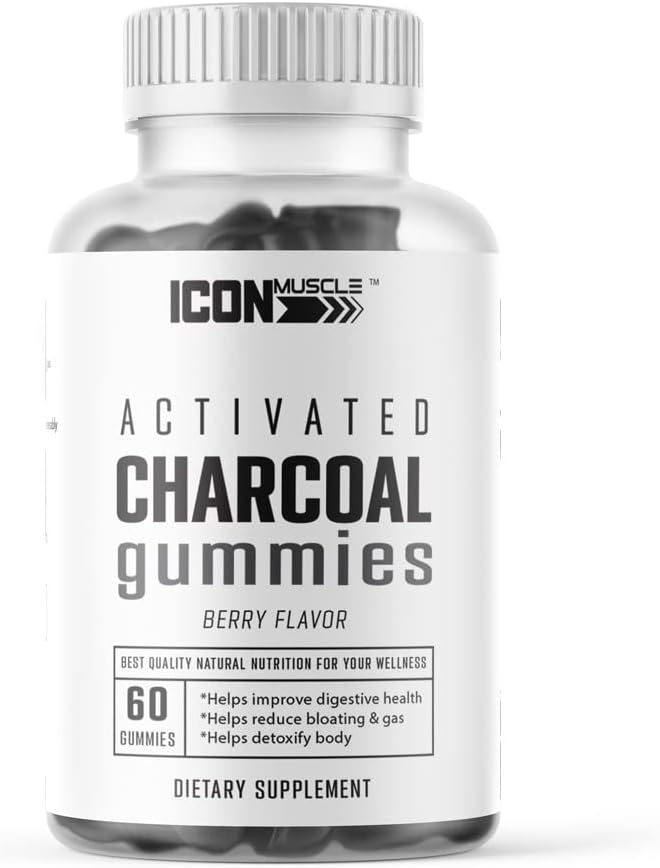 Charcoal Gummies | Charcoal attivato | Disintossicazione naturale | Allevia Gas & Bloat | Vegan | 60 Count
