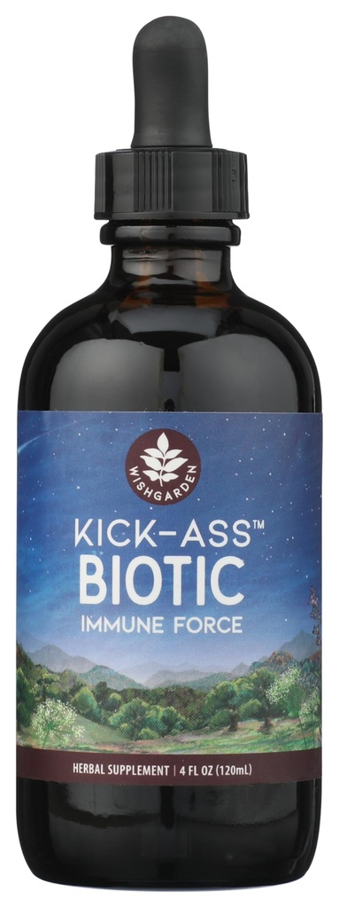 WishGarden Herbs Kick-Ass Biotic Immune Hero - Formula biotica erbacea basata sulle piante con Usnea Lichen, Hops, Echinacea & Goldenseal, Supports Healthy Immune, Respiratory & Lymph System Function, 4oz