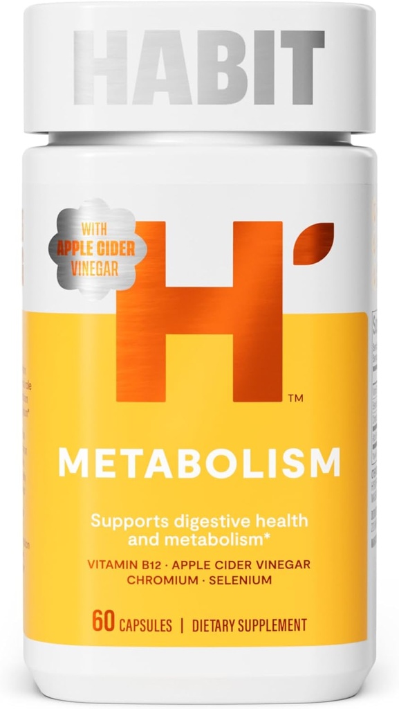 Habit Metabolism Supplement (60 capsule) - Supporta la salute digestiva & Metabolismo, Vitamina B12, Selenio, Cromo, Aceto di sidro di mele, Vegan, Non OGM (1 confezione)